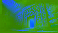 A hidden cave entrance guarded by ancient Chinese inscriptions