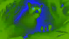 Un espíritu con ojos resplandecientes, parecido a un jaguar, emerge de la niebla, su forma espectral cambia mientras los exploradores permanecen paralizados por el miedo.