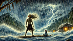 O Mohan alerta Lucía durante uma enchente tempestuosa no rio Magdalena.