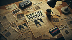 Old newspaper clippings and faded photos of Pope Lick Monster sightings