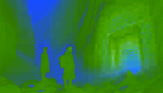 Two travelers stand before an ancient cave entrance in the Pamir Mountains, golden inscriptions glowing faintly on the stone.