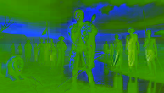 Tinashe stands defiantly at the river's edge under a dark sky, a spear in hand, as anxious villagers watch from a distance.