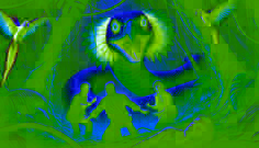 Le Mbói Tu’i, un immense serpent aux écailles d'émeraude et à la tête reminiscent d'un perroquet, émerge de la jungle, faisant face à des explorateurs terrifiés.
