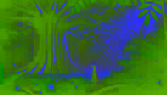 A young girl touches the glowing trunk of the Enchanted Ceiba under the moonlight, surrounded by fireflies in the rainforest.