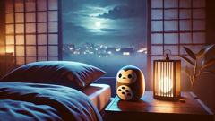 Pelúcia moderna de Baku e pingente de madeira, ao lado de um abajur de cabeceira.