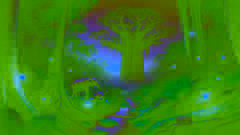 Une tortue parlant doucement à un éléphant sous un immense baobab au crépuscule.