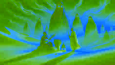 Baba Karamogo plays his kora near an ancient well as shadowy desert spirits rise, while Prince Demba watches tensely.