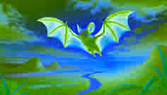 Bat soars high above Zambia at dawn, his new wings glinting in the sunlight over the river and forested hills.