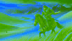 Manas monta su caballo, Ak-Kula, a través de la vasta estepa kirguisa, avanzando con determinación hacia los Picos Prohibidos.