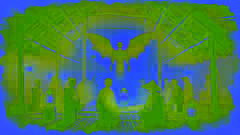 The Manananggal’s upper torso detaching from its lower half inside a dim hut as villagers watch in horror.
