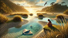 Maire watches a gentle stingray gliding along newly formed harbour channels at sunrise