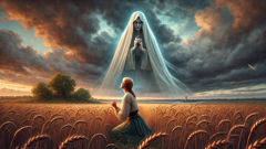 Darya faces Poludnitsa in a sunlit field as storm clouds gather above.