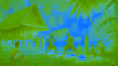 Le jeune Si Pitung s'entraîne au silat dans les champs du village de Rawa Belong.