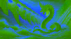 Naga serpent rising to confront concrete dam walls as water churns violently