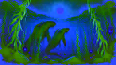 Ngake y Whataitai remolineando bajo las olas del océano en la luz del amanecer