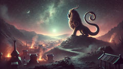 The Chimera unleashes fire on a Lycian village at night
