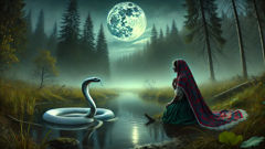 Oksana encontra a cobra branca no oco de uma árvore para pedir que a primavera seja restaurada.