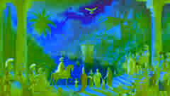 Aeneas and Trojans journey by ship, arriving at vibrant Carthage