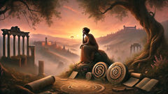 The Sibyl burns three books before Tarquinius and his court in the torch-lit Roman palace.