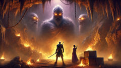 Dobrynya Nikitich battles Zmey Gorynych in a fiery cavern to rescue Princess Zabava
