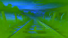 Un martillooxide descansa sobre viejos raíles de ferrocarril, simbolizando el espíritu perdurable de John Henry.