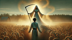 Luka faces the Noon Witch in a shimmering midday Russian wheat field.
