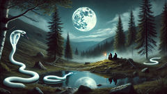 Mykhailo e Ivan no oco, aprendendo com a serpente branca sobre responsabilidade e conhecimento.