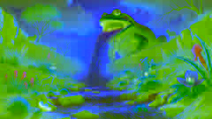 Tiddalik bursts into laughter, releasing water that floods the parched earth