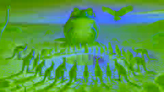 A council of Outback animals meets around the huge frog at the dried waterhole
