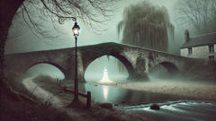 قوس مغطّى بالطحلب وشجرة صفصاف يحدّدان موقعاً قد تُذكَر فيه السيدة البيضاء في علم أسماء الأماكن والطقوس المحلية.