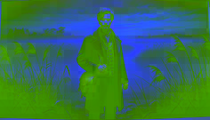 Jasper van Rijn standing at the edge of Hoogeveen Moor at dusk, holding a satchel, with mist and glowing lights in the distance.
