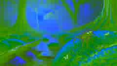Anansi standing by a bubbling spring as he surveys the world with a clever grin