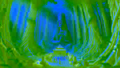 El Sagrado Bosque de Osun-Osogbo, donde se encuentra la majestuosa estatua de Oshun, rodeada de peregrinos que ofrecen oraciones y regalos.