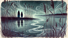 Aino und Kalevi am finnischen See bei Dämmerung mit aufsteigendem Nebel