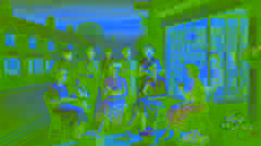 El círculo de chismes del pueblo discutiendo con entusiasmo los rumores durante la merienda de la tarde.