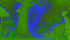 La joven Nyamazana trepa por un imponente baobab en medio de una feroz tormenta eléctrica, mientras relámpagos iluminan a los aterrados habitantes del pueblo que están abajo.