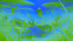 Kito grazes near the watering hole while Jabari the hyena creeps closer through the tall grasses, eyes locked on her.