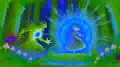 Marie unleashing radiant energy to defeat Morcant and restore the Heart of the Forest