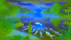 Chen releases the golden and wooden fish back into the river at dawn, watching them swim away.