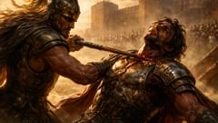 Heitor cai — a última esperança de Tróia morre pela lança de Aquiles, e o destino da cidade está selado.