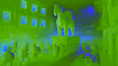 Greek soldiers emerge from the Trojan Horse at night, stealthily advancing through Troy.