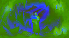 Geoffrey de Charney am Eingang einer Höhle in den Pyrenäen, während er ein leuchtendes Relikt hält.
