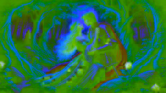 Tristan and Iseult sharing a tender moment in a secluded forest glade under moonlight.