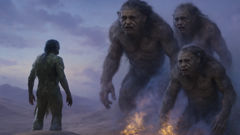 Khaeb se enfrenta a tres Aigamuxa en las dunas de Kalahari bajo la luz de la luna.