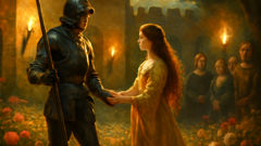 Amadis of Gaul and Princess Oriana meet after the tournament at a Spanish castle