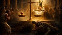 Unter der Waage wartet Ammit — für Herzen, die von Sünde schwer beladen sind, bietet sie nicht Bestrafung, sondern Vergessen.