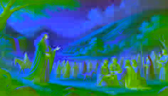 Bran e sua equipe exploram a Ilha da Harmonia, interagindo com os serenos habitantes em meio a colinas verdejantes e céus tranquilos.