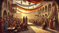 Ashik Kerib reveals himself at Magul’s wedding in Ali Bey’s courtyard