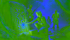 Dr. Helena Kruger uncovers an ancient stone doorway with battle carvings, while Liam and Nomusa react with awe and concern.