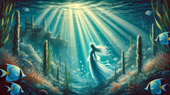 Tomás follows the Pincoya into a magical underwater world filled with glowing sea life.